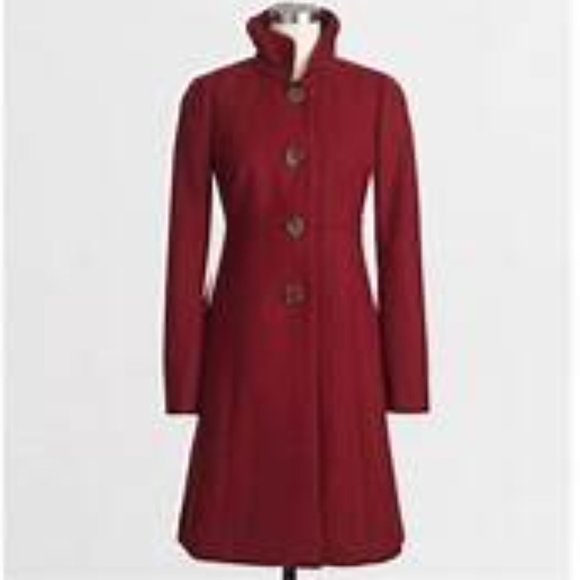 J. Crew Uptown Burgundy Wool Blend High Collar Dress Trench Coat SZ 6 - Picture 1 of 14